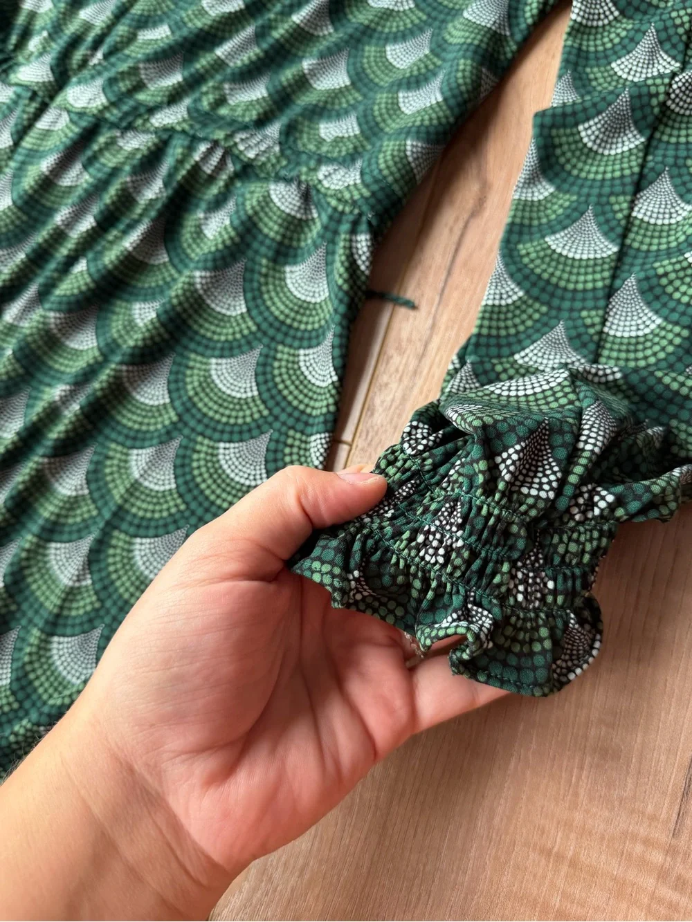 Michael Kors 1X Green Art Deco Print Long Sleeve Dress